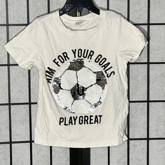 ⚽️H&M Unisex Kids Soccer Goals Graphic T-Shirt 🥅 Reversible Sequin 4-6 ⚽️ - Picture 1 of 6